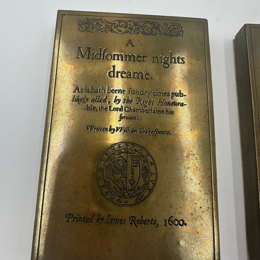 Vintage 2 brass printing plates A Midsummer Night's Dream & Love's Labour's Lost - Picture 2 of 9